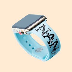 Bracelet Apple Watch en Silicone Personnalisé avec Fleur de Naissance et Nom Bénédiction Maman Grand-mère Cadeau Fête des Mères pour Elle