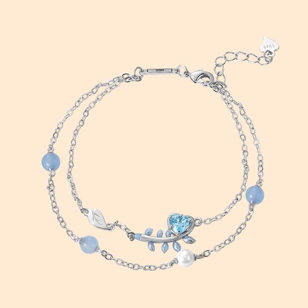 Dubbele kleuren wijnbladeren bruiloft armband sterling zilver