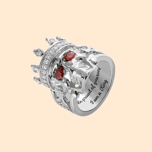 Engraved Birthstone Skeleton King Skull Ring
