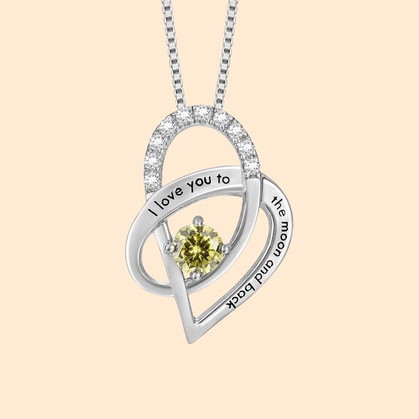 Birthstone Heart Moon & Back Necklace