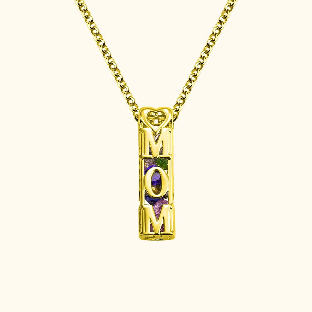 Collier Personnalisé avec Pierre de Naissance d'Enfant Pendentifde MOM/MUM de Barre en Cage Cadeau Anniversaire Fête des Mères pour Elle