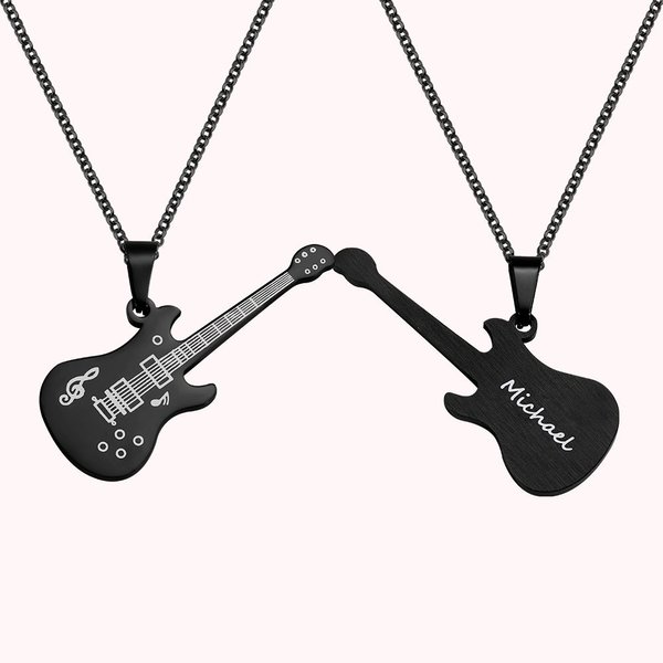 Collier Pendentif Gravé Personnalisé Forme Guitare Cadeau pour Guitariste