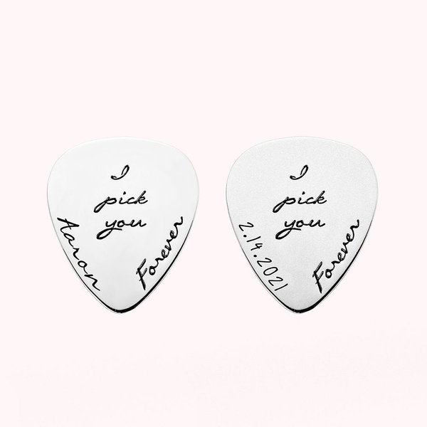 Benuzterdefiniertes Namen-I- Pick-You-Forever-Gitarrenplektrum  in Silber