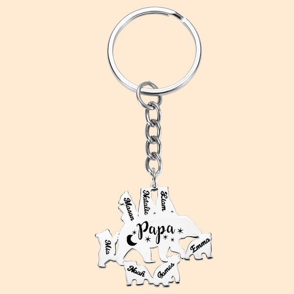 Porte-clés d'Ours Papa Bébé Personnalisé avec Nom de l'Enfant Cadeau Anniversaire Fête des Pères pour Papa et Mari
