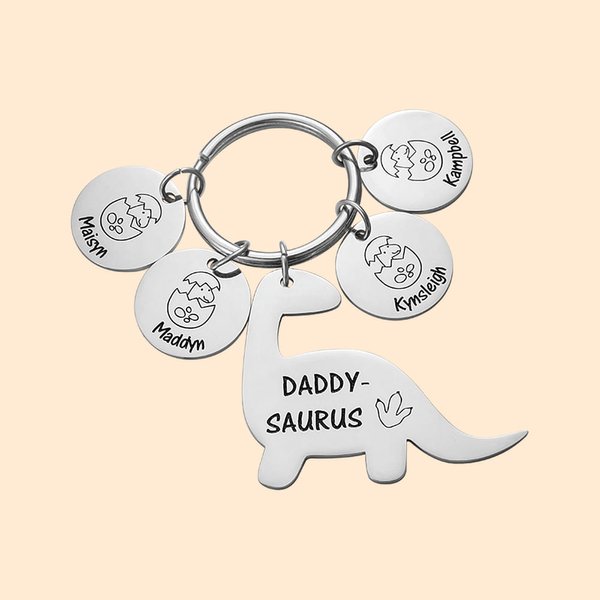 Personalized Engraved 1-10 Dinosaur Keychain with Names Father's Day Birthday Gift for Dad Grandpa