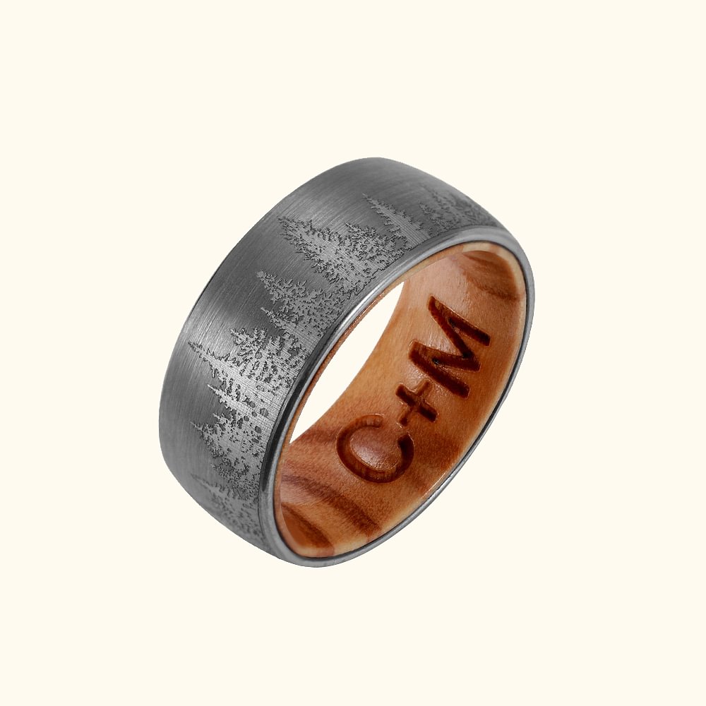Bague de Mariage en Bois pour Homme avec Gravure & Arbre de Nature