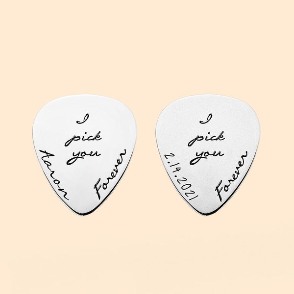 Custom Name I Pick You Forever Guitar Pick In Silver