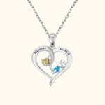 Personalised Love Necklace with Double Engraved Names & Birthstones Heart Pendant Jewellery Valentine's Day Anniversary Gift for Her