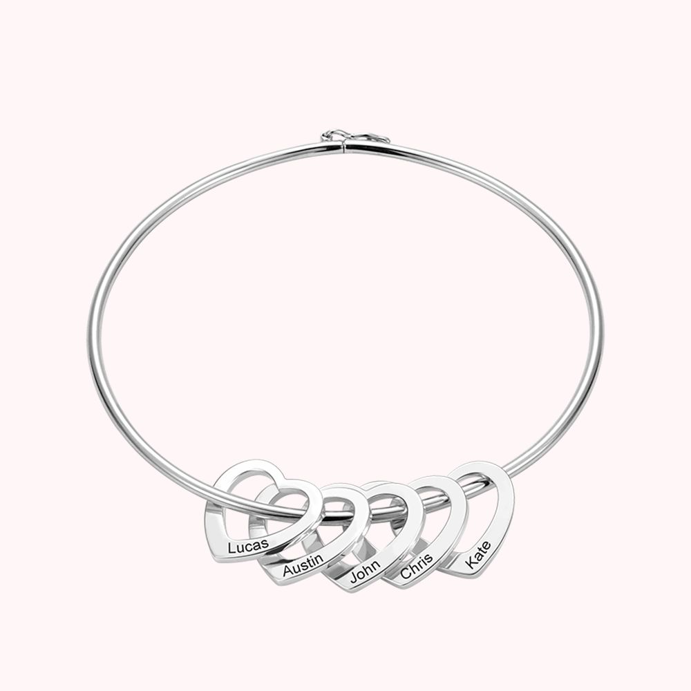 Bracelet Cœur Fête des Mères Avec Pendentifs Prénom d’Enfant Personnalisé