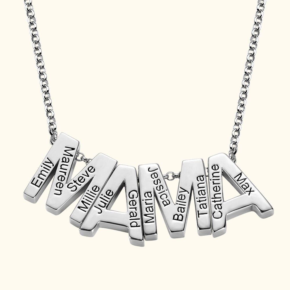 Collier avec Noms Gravés sur Pendentif Lettres Mama Cadeau Anniversaire Fête des Mères pour Maman