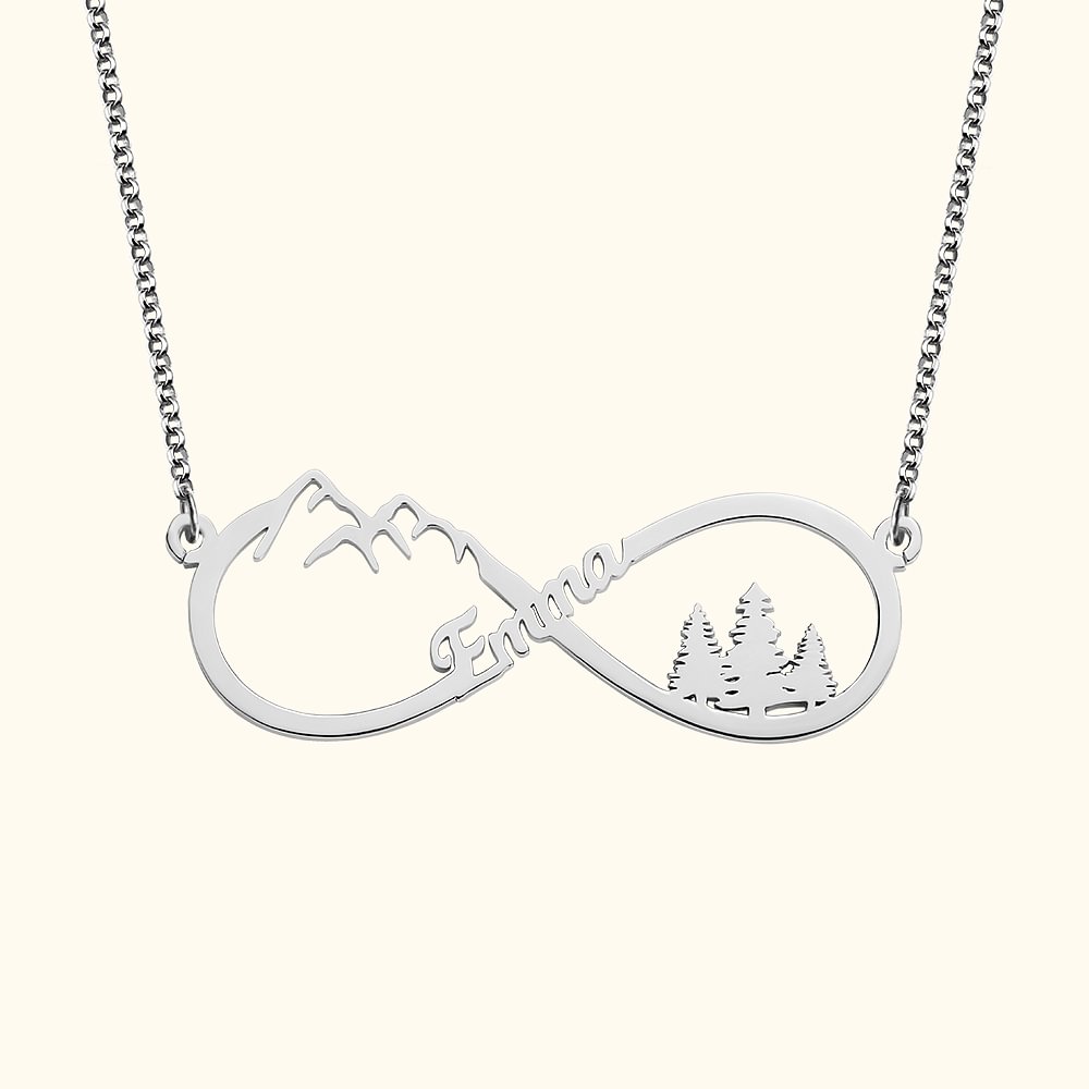 Collier Infini pour Femme Personnalisé avec Prénom Pendentif en Argent ou Acier pour Amoureuse de Camping Milieu Naturel
