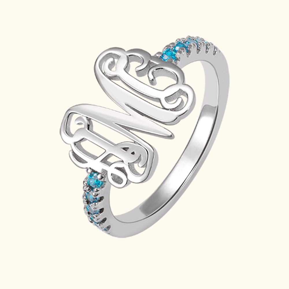 Bague Monogramme Bande Pierre de Naissance Personnalisée