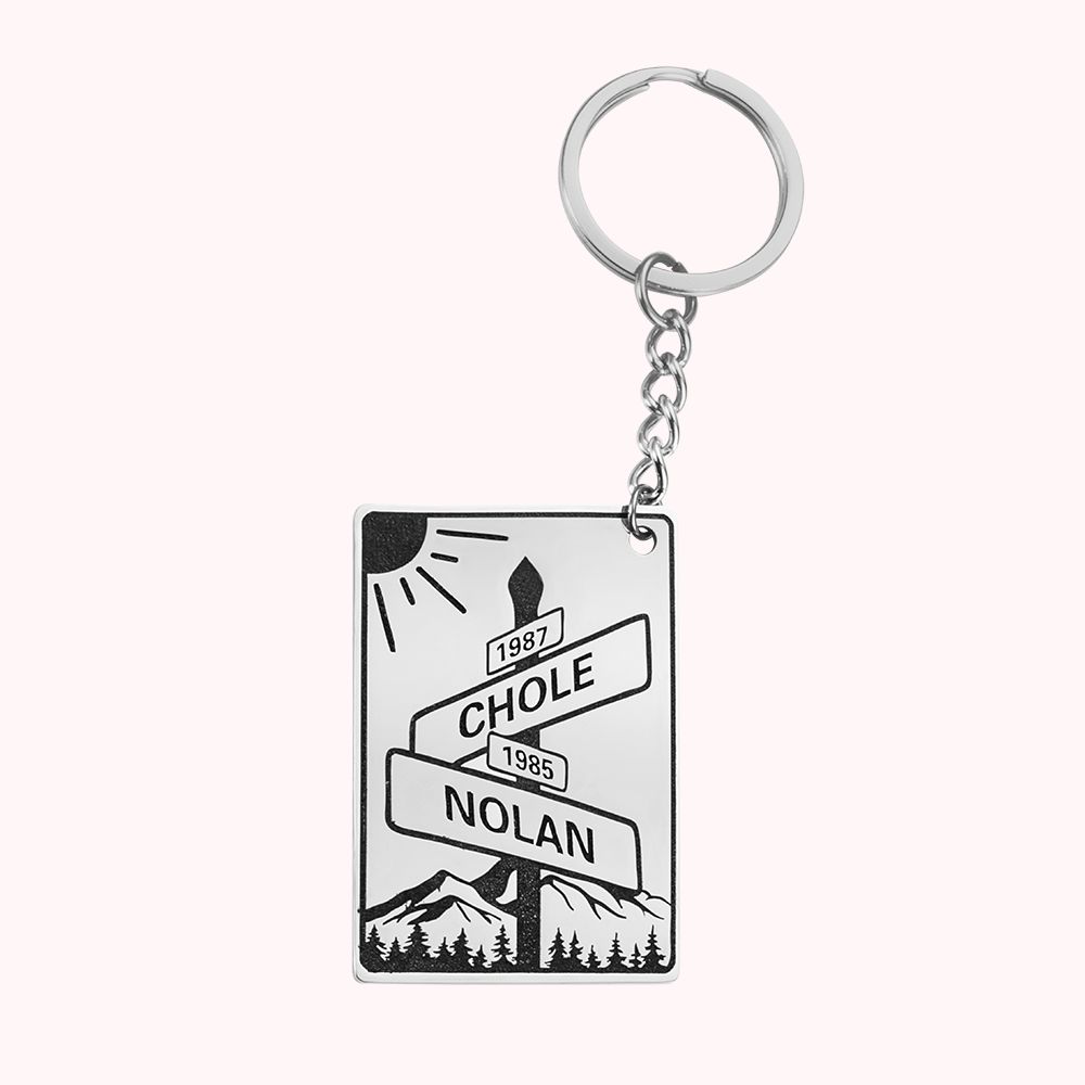 Porte-Clés Double Prénoms Gravés & Date Cadeau 11ème Anniversaire En Acier