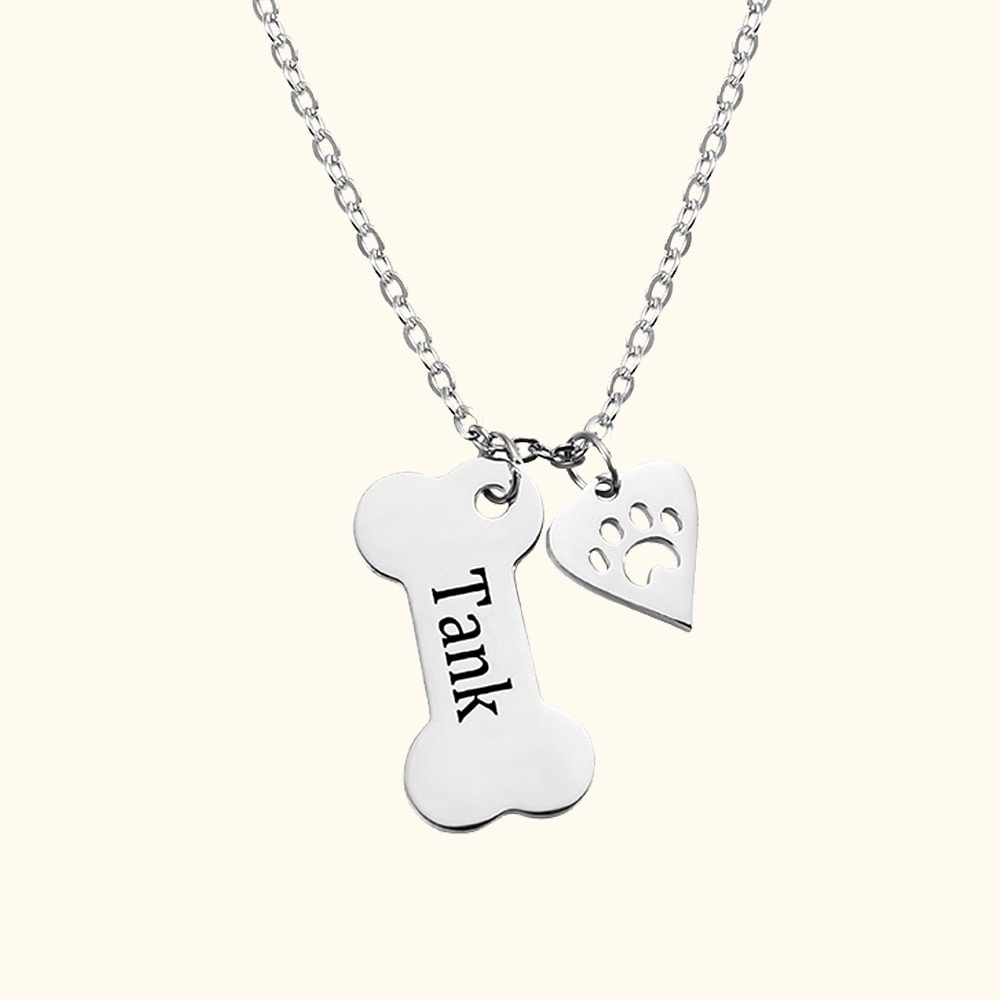 Pendentif d'Os Personnalisé avec Prénoms Gravés et Patte de Chien Évidée Cadeau Anniversaire pour Amoureuse de Chien