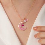 Custom Moon Crystal Mother Necklace with Kid's Birthstone