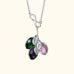 Collier Personnalisé avec Initiales de l'Enfant et Pierres de Naissance en Feuille Chaîne avec Signe d'Infini Cadeau Fête des Mères pour Femme Maman