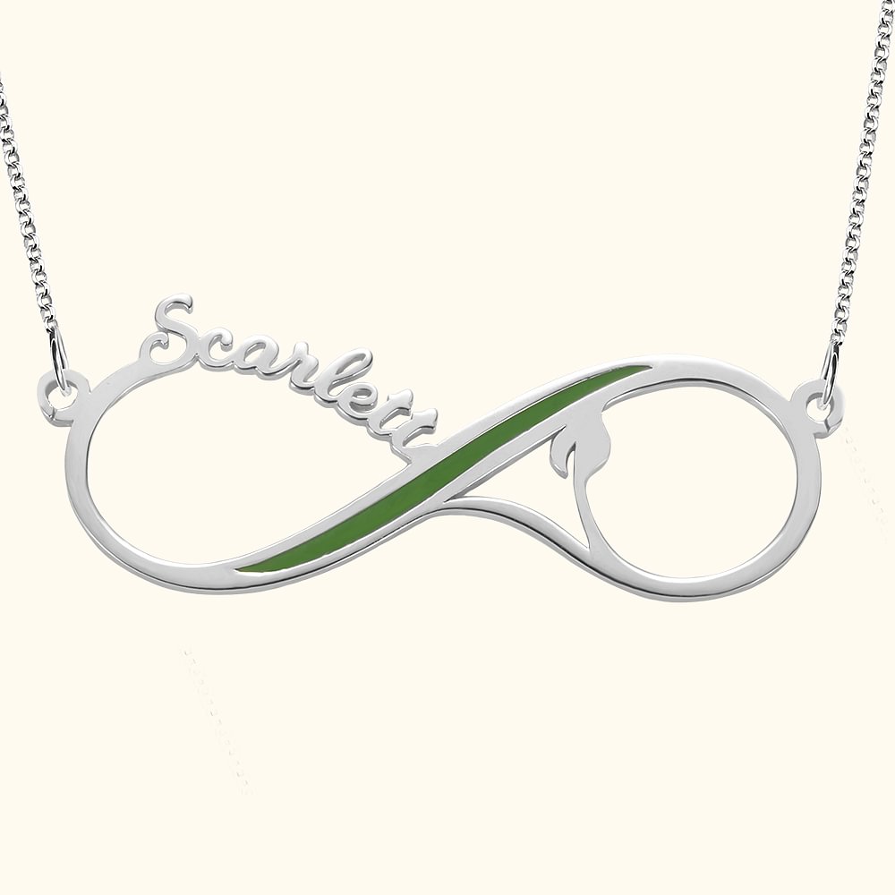 Collier Prénom Infini Symbole Végétarien Ligne Verte Personnalisé