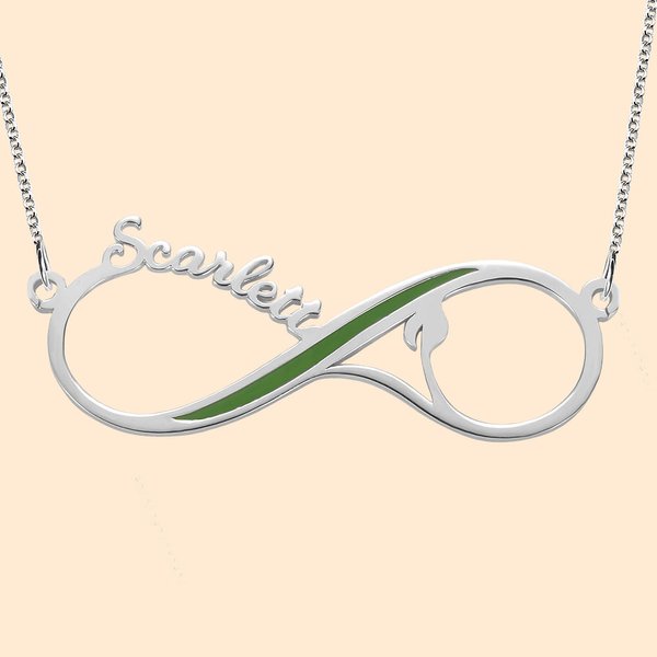 Green Line Vegetarian Symbol Infinity Name Necklace | Callie