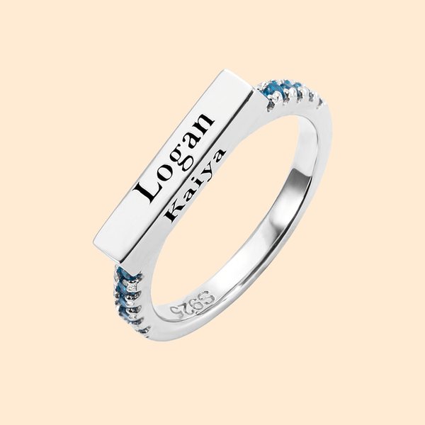 Anillos apilables personalizados de plata de ley con nombre grabado Cumpleaños para ella