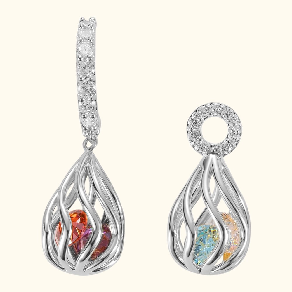 Boucles d'Oreilles Pendentifs Asymétriques Bijoux Personnalisés avec Pierre de Naissance Cadeau pour Femme