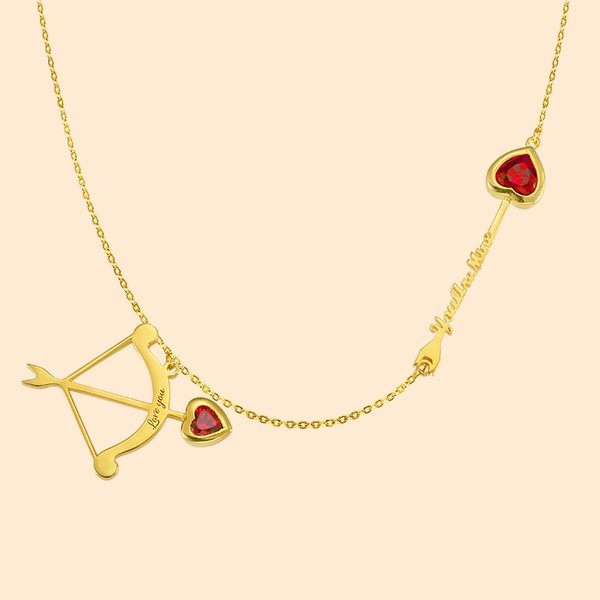 Bow Arrow Name Necklace with Birthstone