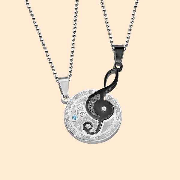 Custom geboortestenen & kleur muzieknoot paar ketting