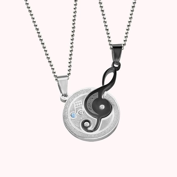 Collier Personnalisé Pierre de Naissance Collier Couple en Note Musicale Cadeau de Saint-Valentin Anniversaire pour Couple