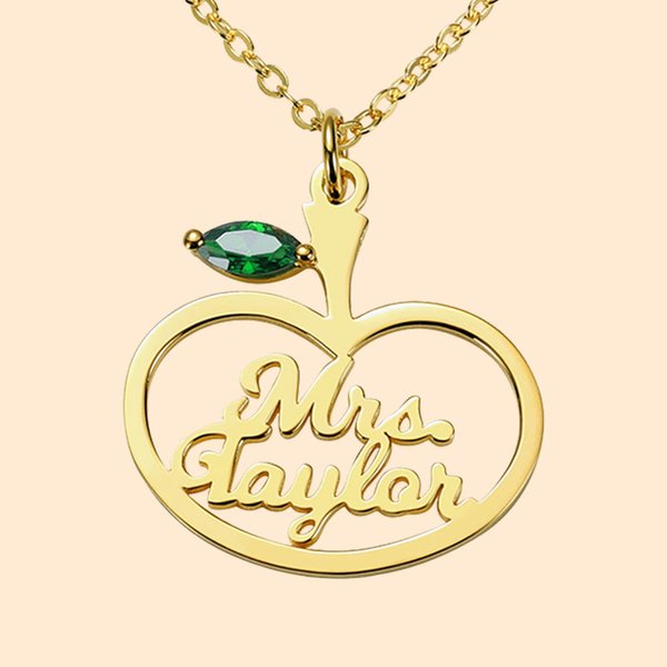 Birthstone  Apple Name Necklace
