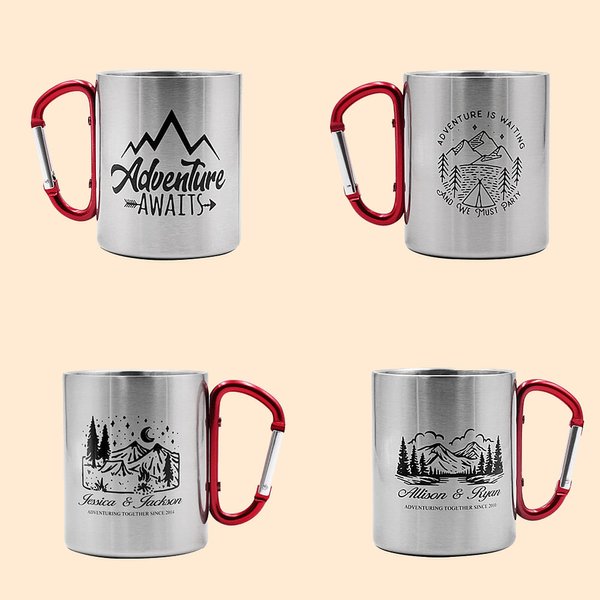 Tasse de Camping Personnalisée avec Motif Texte et Poignée Mousqueton Cadeau pour Campeurs Randonneurs et Amoureux de Plein Air
