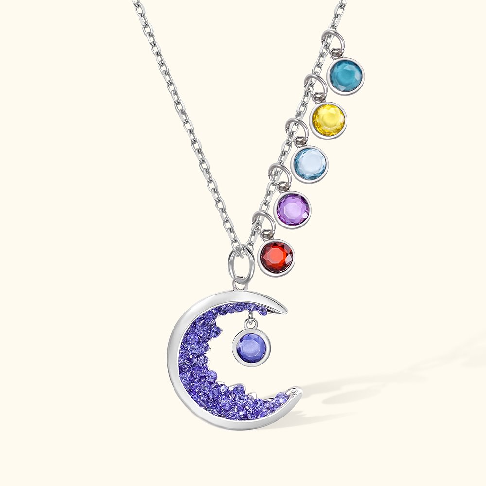 Collier Personnalisé avec Pierre de Naissance de l'Enfant Bijou en Cristal de Lune Cadeau pour Mère