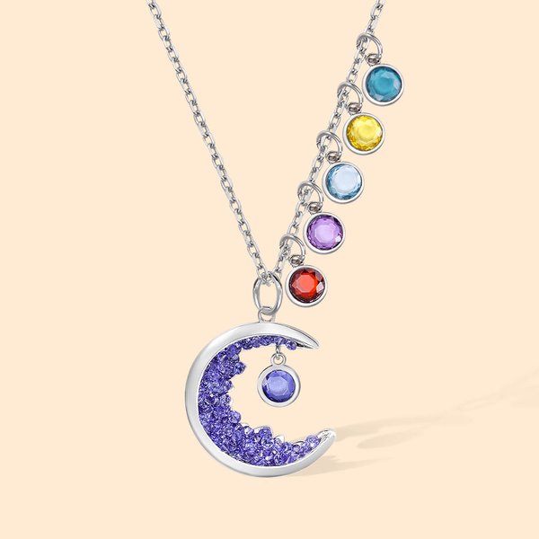 Custom Moon Crystal Mother Necklace with Kid's Birthstone