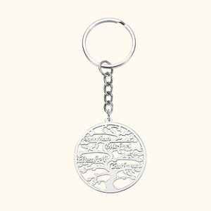 Porte-Clés Arbre Généalogique Personnalisé avec 1-13 Noms Gravés Cadeau Fête des Mères Cadeau Anniversaire pour Famille