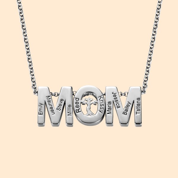 Mom Necklace Engraved 1- 10 Kids Names Family Tree