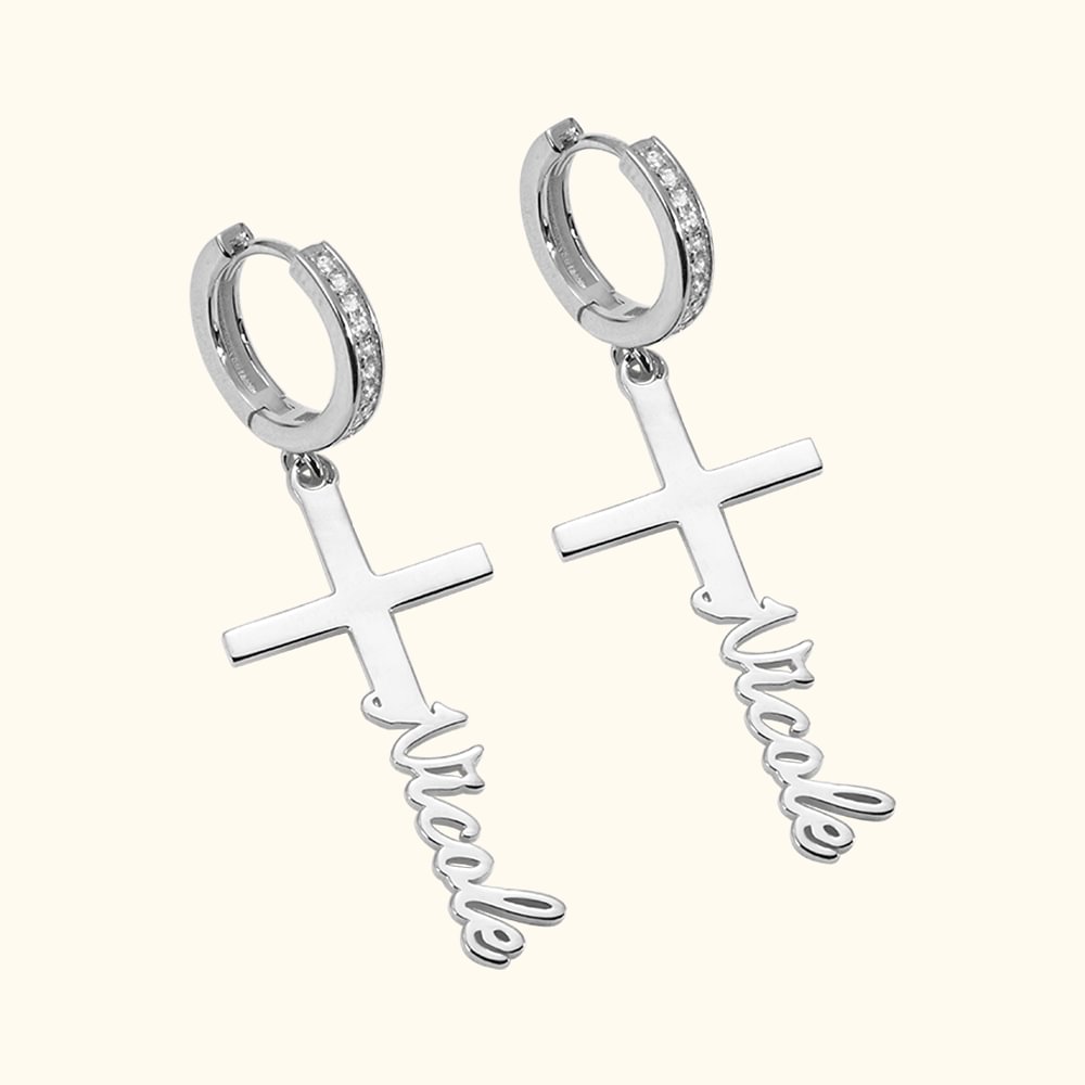 Personalized Dangle Cross Name Earrings CALLIE