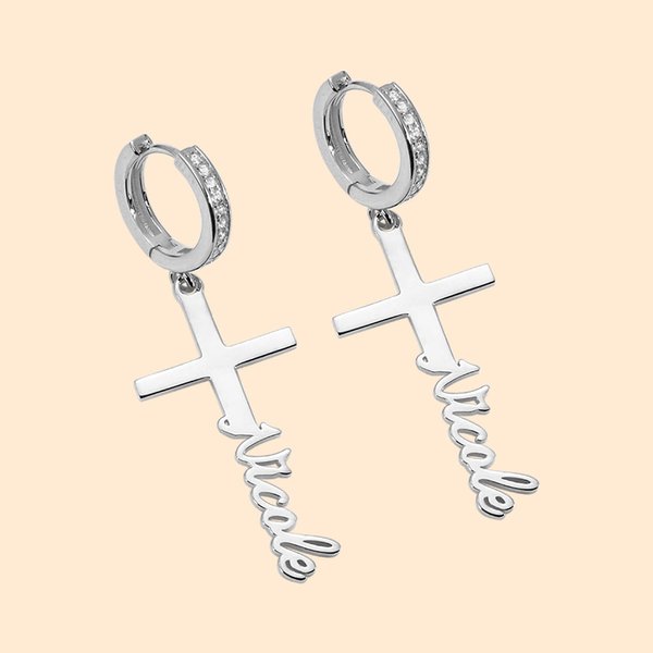Dangle Cross Name Earrings
