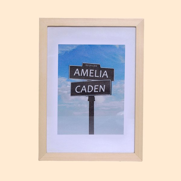 50th Anniversary Gold Frame Street Sign Painting with Double Names & Date
