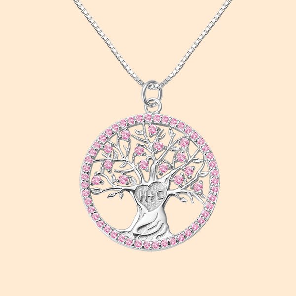 Personalisierte Geburtsstein Herz Baum Halskette