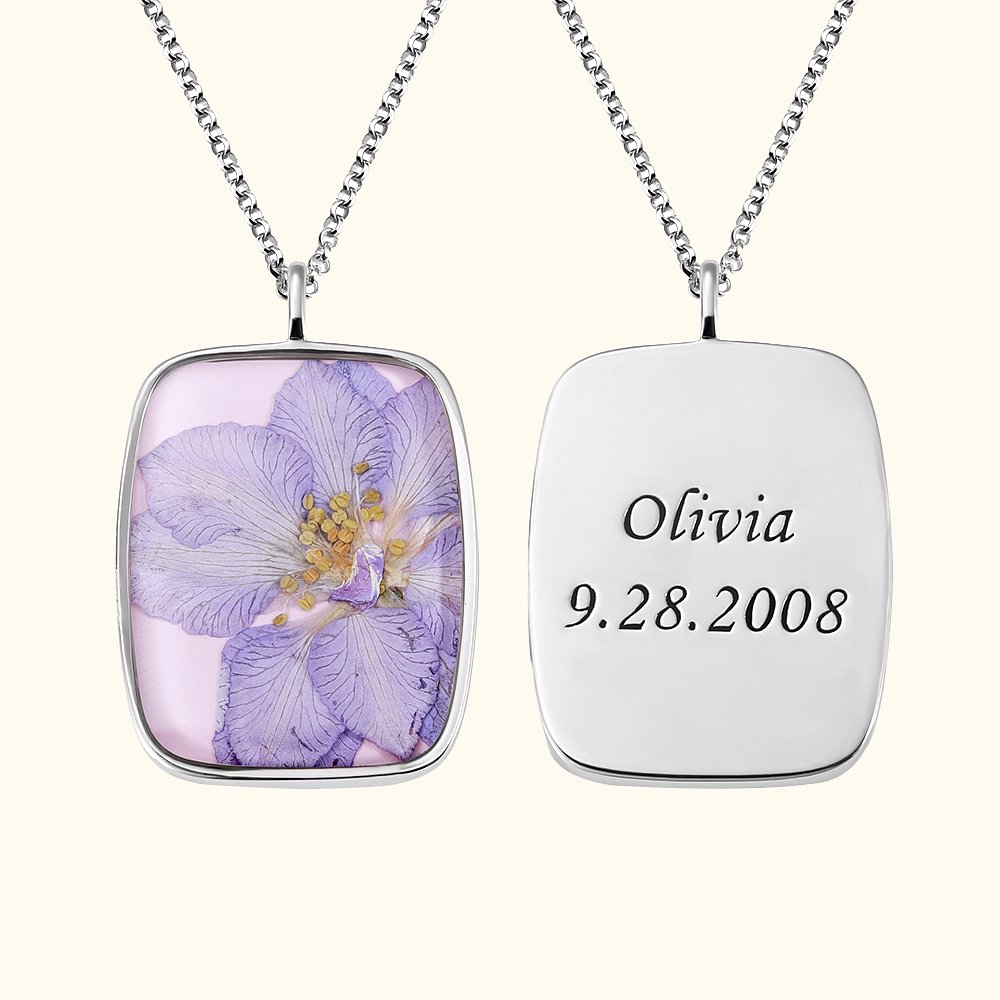 Collier Fleurs Mois de Naissance Pressées Séchées Femmes Gravure au Dos Cadeaux d'Anniversaire pour Femmes