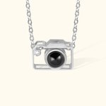 Personalised Camera Photo Sterling Silver Projection Necklace with Zircon Birthday Anniversary Gift for Women