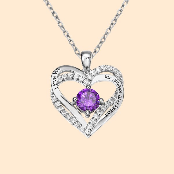 Chaîne Personnalisée avec Prénom Collier de Pierre de Naissance à Double Cœur Amour Éternel Cadeau Anniversaire Fête des Mères pour Elle
