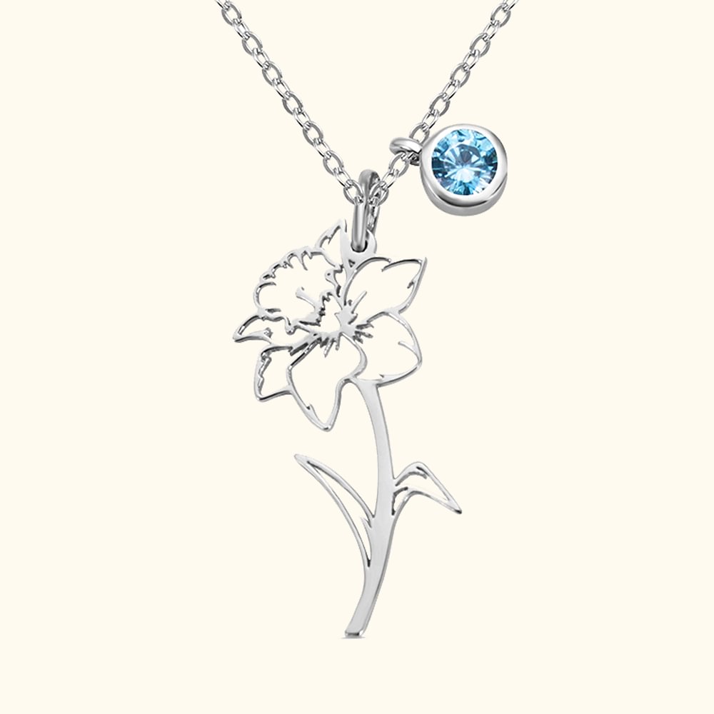 Collier de fleur de naissance creuse personnalisée avec breloque de pierre de naissance Fête des mères Anniversaire pour les femmes