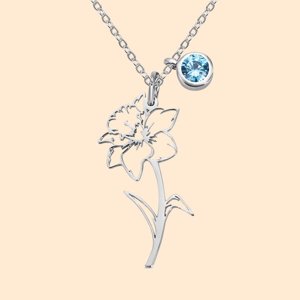 Hollow Birth Flower Necklace with Birthstone Charm