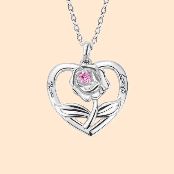 Collier en Coeur avec Prénom Personnalisé Collier de Roses Cadeau d'Anniversaire de Fête des Mères pour Femme pour Elle