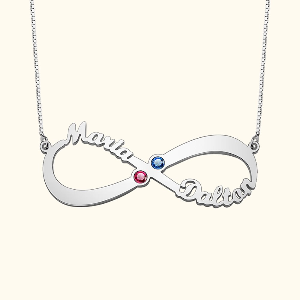 Pendentif Infini Prénoms Personnalisés Collier d'Amour avec Pierres de Naissance Cadeau pour Femme