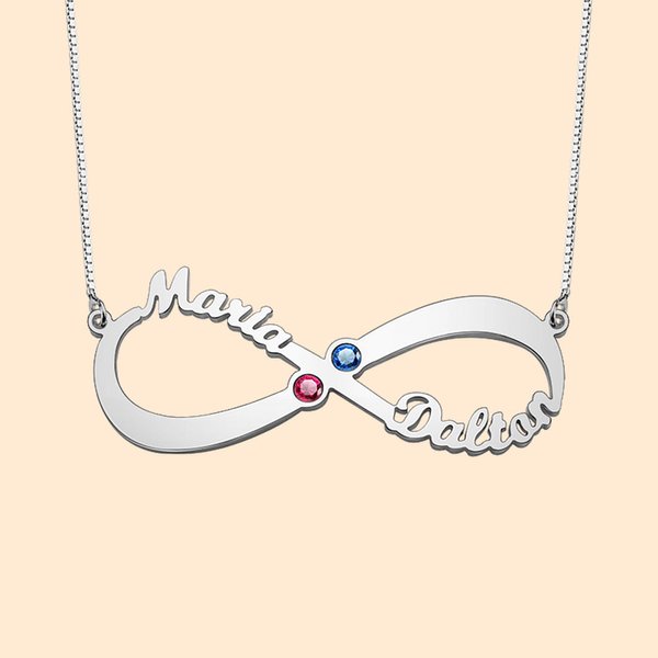 2 Names & Birthstones Infinity Love Necklace