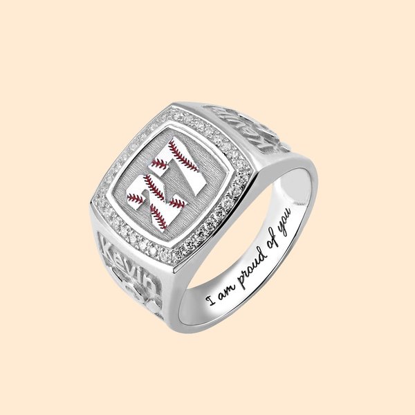 Baseball Texture Ring with Name & Number