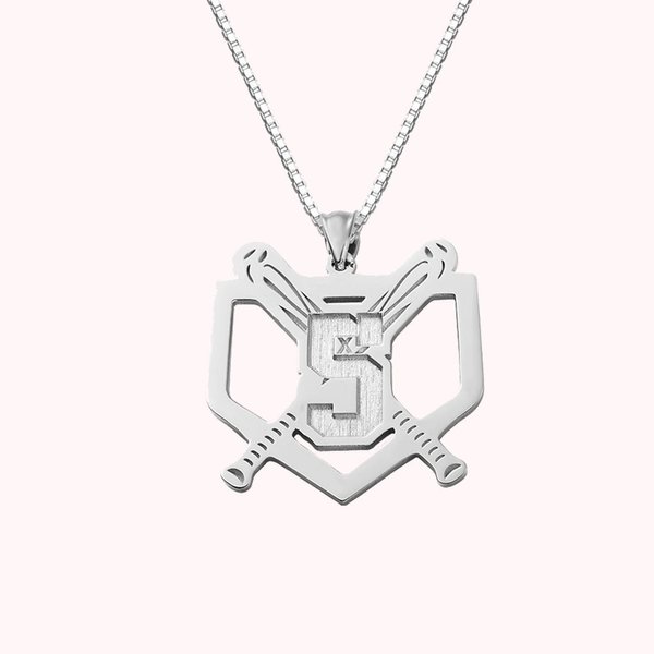 925 Sterling Silber Baseballschläger Nummerierte Sporthalskette