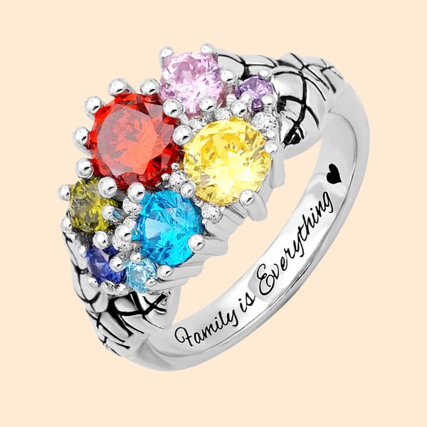 Puutarha rengas Family Flower muotoinen Birthstone