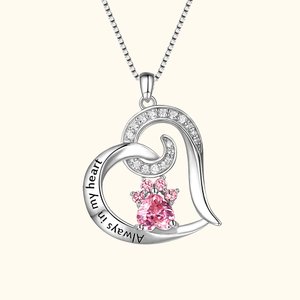 Pendentif Cœur Personnalisé avec Pierres de Naissanc en Forme de Patte Chien Cadeau Fête de Mères Anniversaire pour Femme