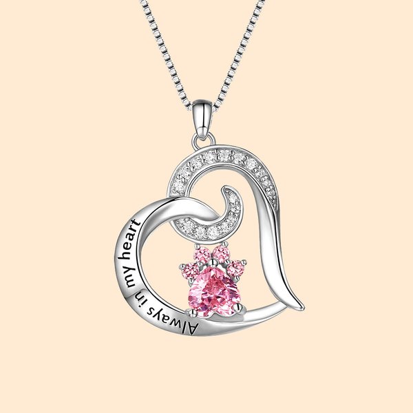 Heart Paw Birthstone Memorial Necklace